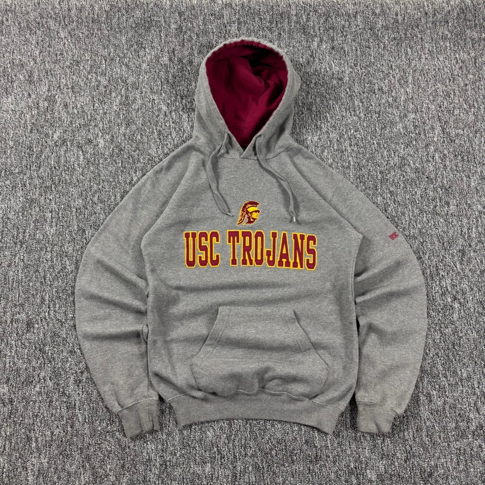 Y2K USC Trojans Embroidered Old Varsity Brand Collegiate Hoodie Grey Medium